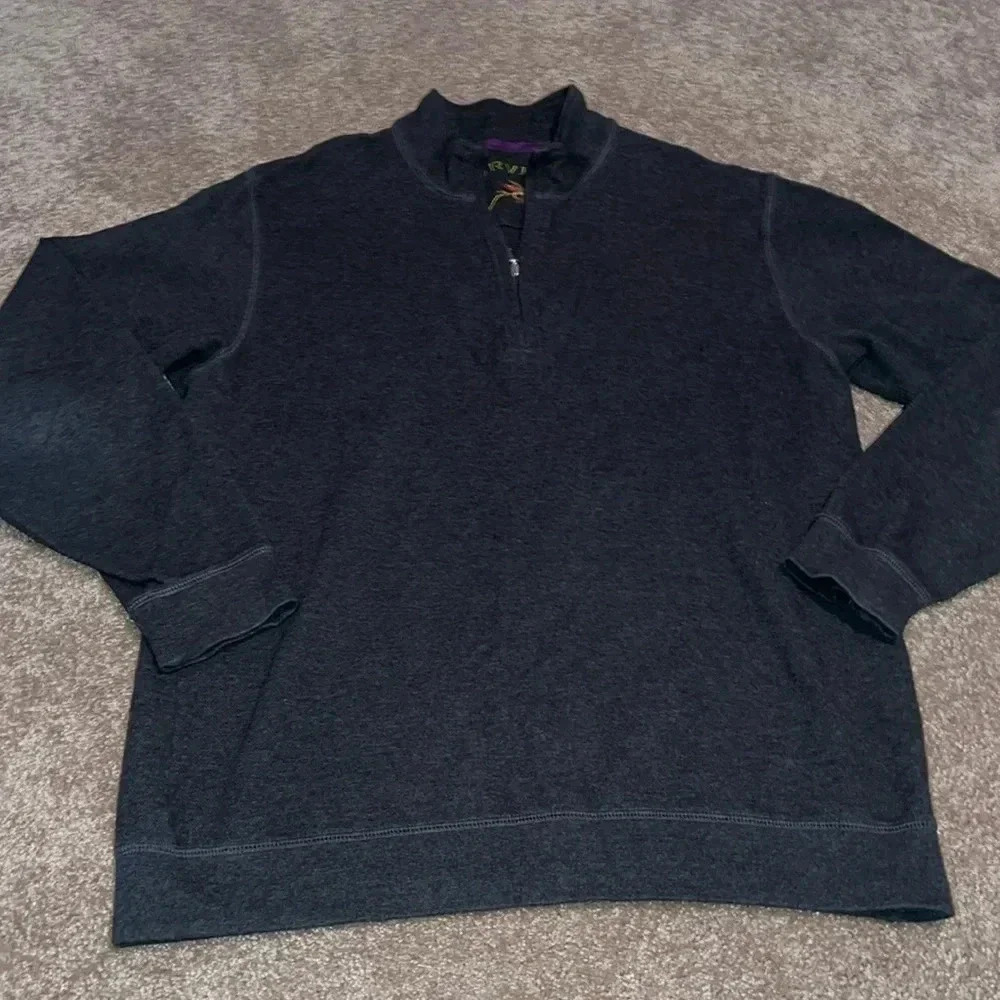 Orvis Sweater 100% Pima Cotton Men Med Navy 1/4 Quarter Zip Pullover Soft. B